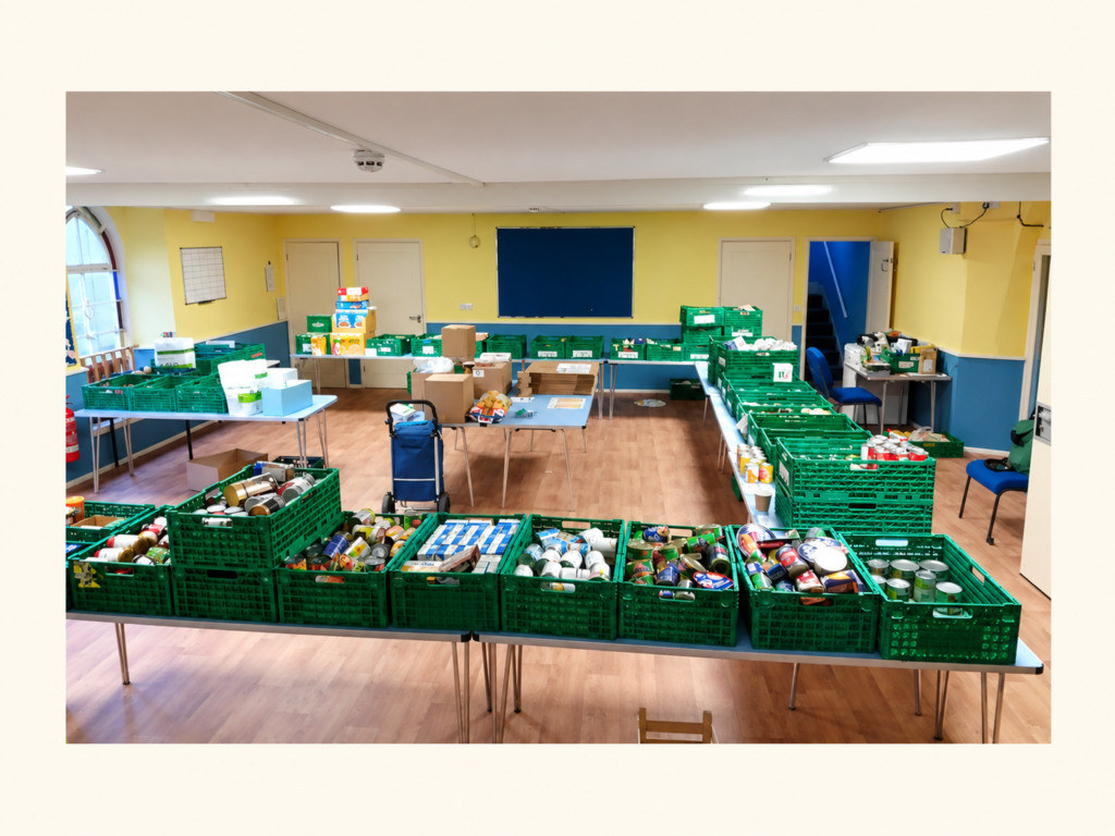 Food Bank set up next to the kitchen
